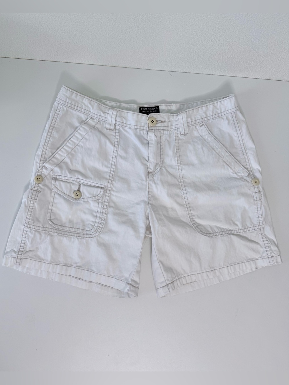 Vintage Ralph Lauren Polo Jeans Co. White Cotton Cargo Shorts Size 8 Y2K
